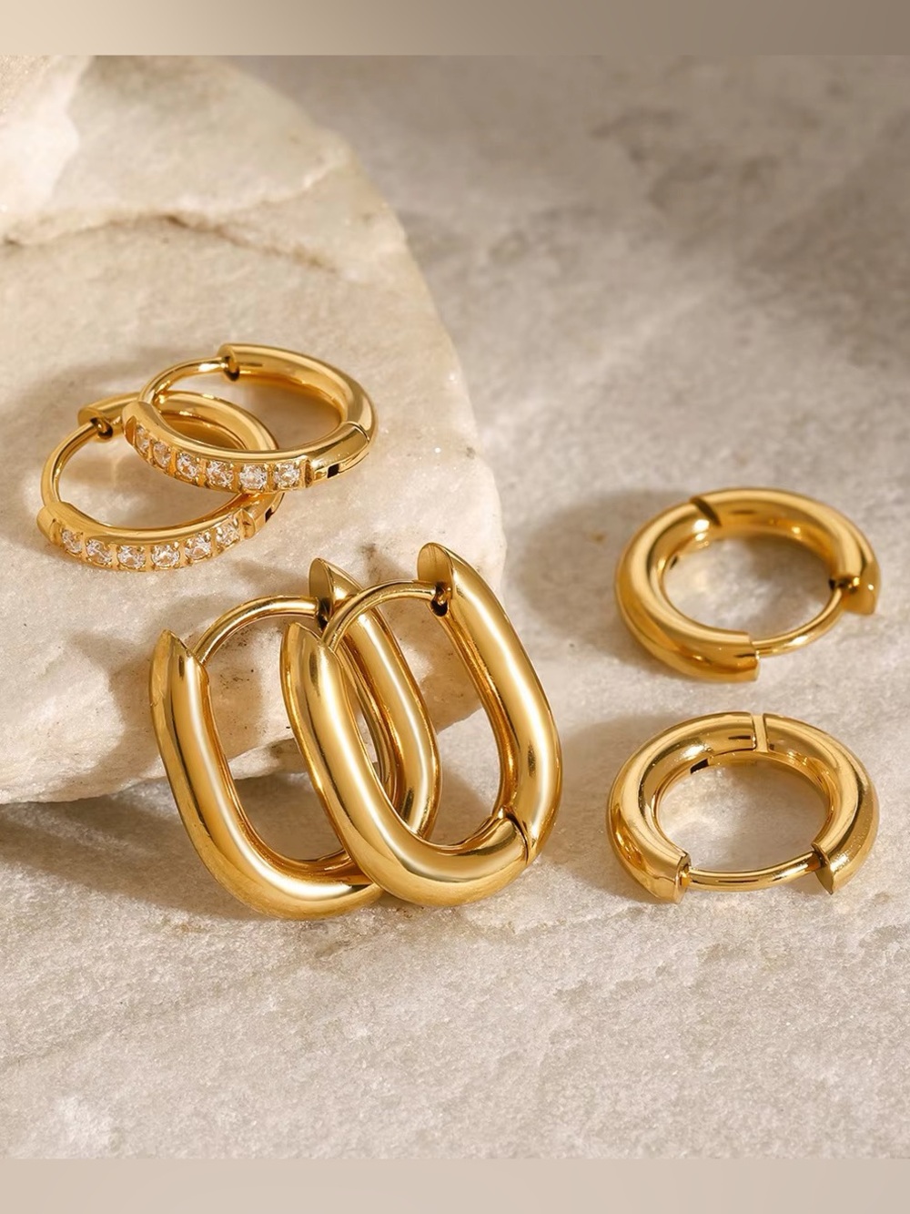 3 Pairs | 18K Gold Plated Hoop Earrings Set